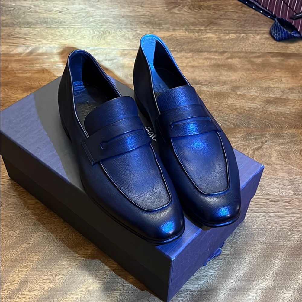 Zegna “L’asola” Men's Blue Buffalo Leather Loafers